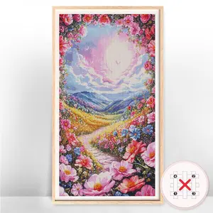 Flower Pattern Cross Stitch For Beginners Without Frame,With Tools 11CT Cross Stitch Printed Canvas Landscape Room Decor Embroidery Kit