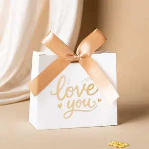 Wedding Favor Boxes, 20 Pack Paper Gift Boxes with Ribbon, Gold Foil Love Candy Boxes for Chocolate, Preserved Flowers, Jewelry, Party Favors, Valentines Day