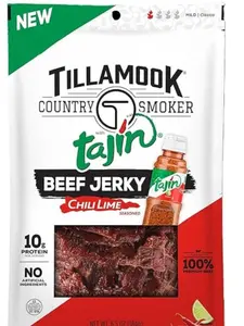 Tillamook Beef Jerky, Country Smoker Beef Jerky with Chili Lime Tajin Seasoning, Low Carb & High Protein, Ready to Eat Keto Snack, Savory & Tangy Flavor, Mildly Spicy Snacks, 6.5 oz