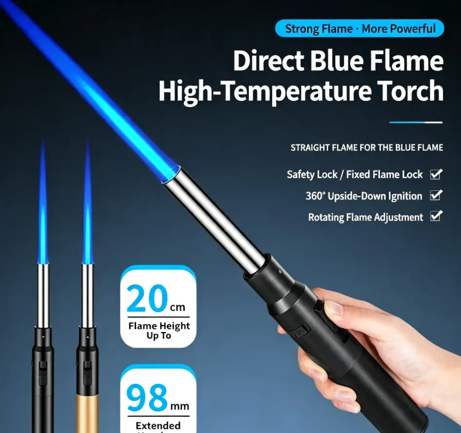 (No Butane) Rechargeable Handheld Spray Gun with Handheld Grip - High Temperature Windproof Flame, Adjustable Flame, Safety Lock, Refillable Reusable Outdoor Gear for Camping, Cooking, Jewelry Processing, Cooking Tools Gift for Men