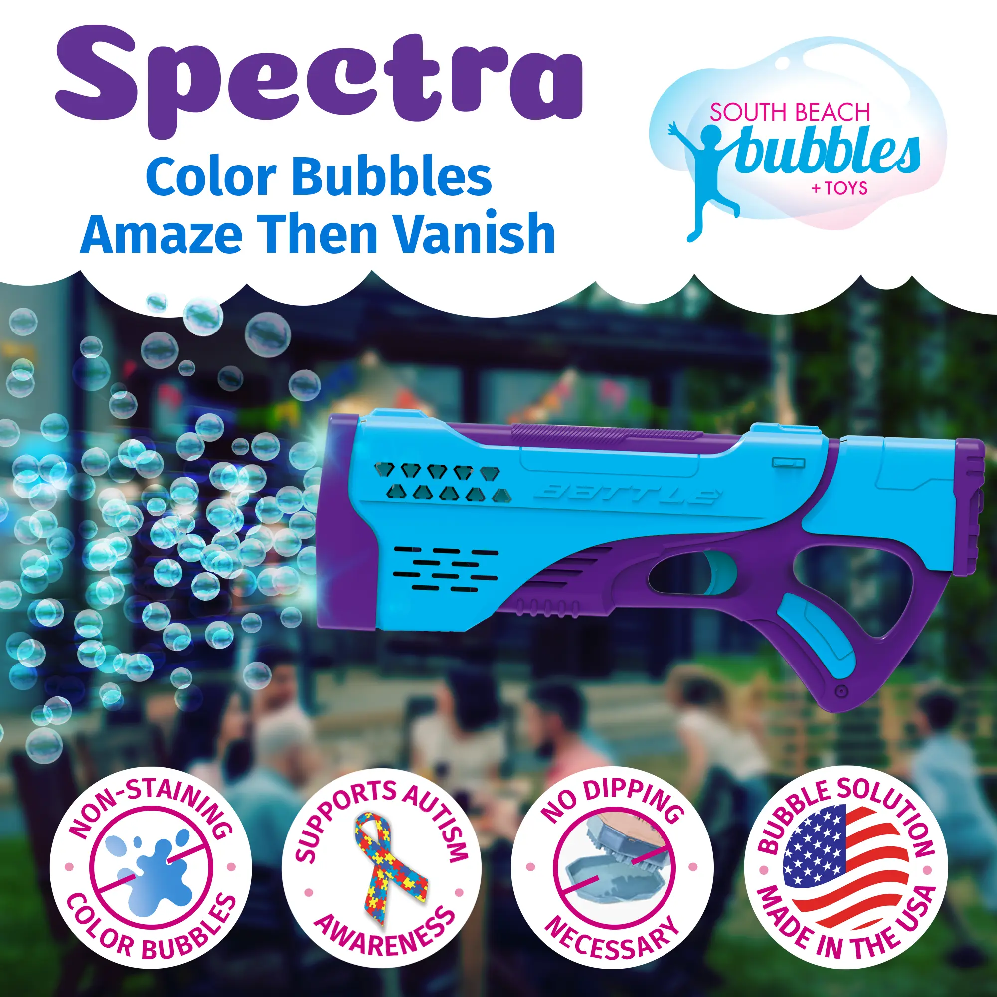 PoppinColorz Spectra: Rechargeable Color Bubble Blaster Colorful Bubble