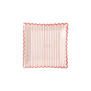 Valentine Red Striped Scalloped Plate