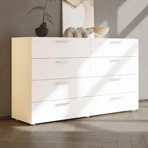 Karl home White Dresser for Bedroom, Wood 8 Drawer Dresser Chest of Drawers, 55 Inch Dresser Bedroom Furniture, Large Dresser Storage Chest with Deep Drawers, TV Stand, 55.1" X 15.7" X 31.5"