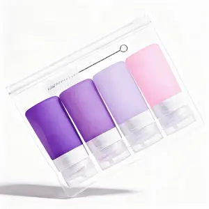 Micebay Condiment Squeeze Bottles for Sauces, 2-oz Mini Silicone Dressing Containers with Reusable Bag, Leakproof Sauce Bottle for Meal Prep, Travel, and Bento Boxes, 4 Pack, Purple