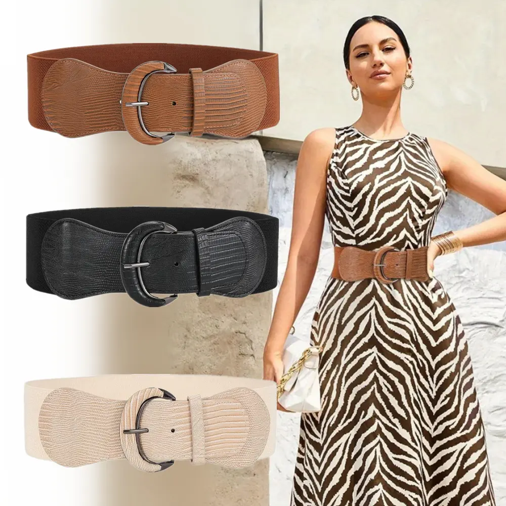 Women's 3-Pack Stretchy Vintage Wide Waist Belts with Elastic Band, for Abdomen Shaping, Postpartum Recovery, Dresses and Jeans