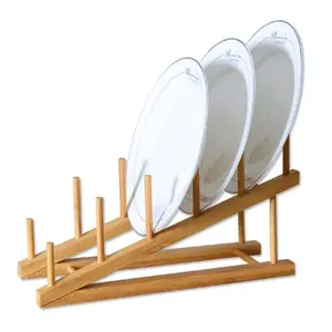 Solid Bamboo Plate Rack Cups Cutting Board Saucers Draining Dishes Support Wooden Kitchen Storage Accessories Pot Lid Holder