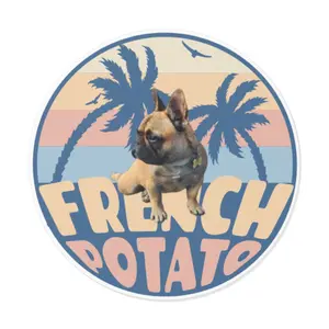 Beach French Bulldog Stickers - Vibrant Round Vinyl Decals with Eco-Solvent Ink UV Protection Waterproof for Laptops Water Bottles Journals