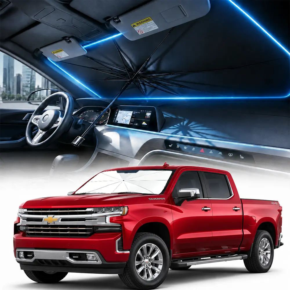 Upgraded Reflective Car Windshield Sunshade Umbrella, Large Foldable Pop-Up Auto Front Window Heat Insulation Cover, 99% UVA-UVB Blocker Cooling Anti-Aging Shield for Sedan SUV, Portable Summer Cars Accessories, Foldable Windshield Sunshade Front Window