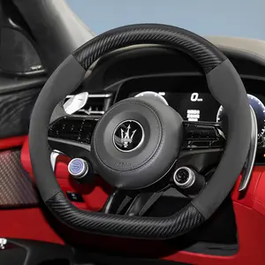 For Maserati carbon fiber texture leather suede steering wheel cover accessories,  for Ghibli, Granturismo, Quattroporte, MC20, Alfieri, GranCabrio, Grecale GT, Modena, Trofeo, Folgoire, Folgore, Biturbo, Shamal, Levante Wagon, Quadrifoglio