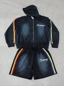 Men's Hoodie Set, Fashionable Comfortable Casual Hoodies, Trendy Shorts, Suitable for All Seasons, Daily Wear, Loose Fit, Thick Fabric