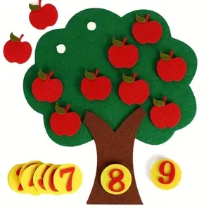 Digital Felt Tree Board Addition Subtraction Math Game Teaching Toy, Kindergarten Number Counting Apple Tree Match Game for Preschool Learning