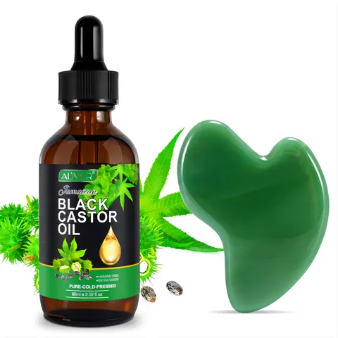 Aliver Natural Jade Gua Sha Board - Premium Facial Slimming and Massage Tool for Adults' Face, Cheeks, Neck-to-Forehead & Eyebrows Tightening, Includes 60ml Castor Oil *1 (Skincare & Body Care Essential)