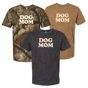PUFF 'Dog Mom' Realtree Camo/Leopard T-Shirt for Women - 3D PUFF Print, Sassy Style, All Seasons Wear, Matching Dog Mom Tee, Comfortable & Loyal Design