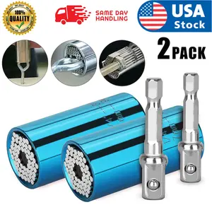 2PC Universal Socket Wrench Magical Grip Alligator Multi Tool with Drill Adapter