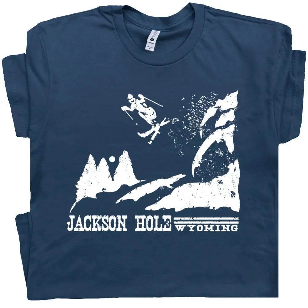 Ski Tshirt Jackson Hole Wyoming Tee Vintage Skiing Graphic Shirt Cool Retro National Park Snowboard For Mens Womens Grand Tetons