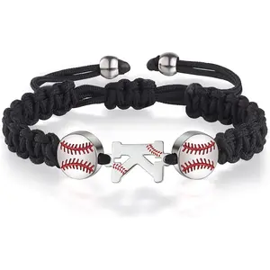 Handmade Braided Adjustable Initial Letter Baseball Bracelets Personalized Jersey Gifts for Men Athletes