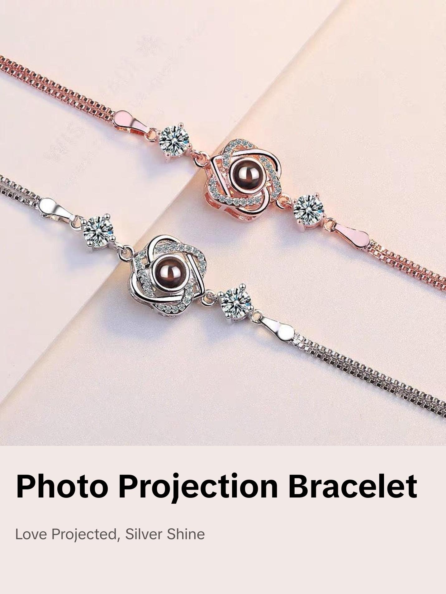 Customized color photo projection s925 pure silver six pointed star bracelet with 100 languages for birthday commemoration
