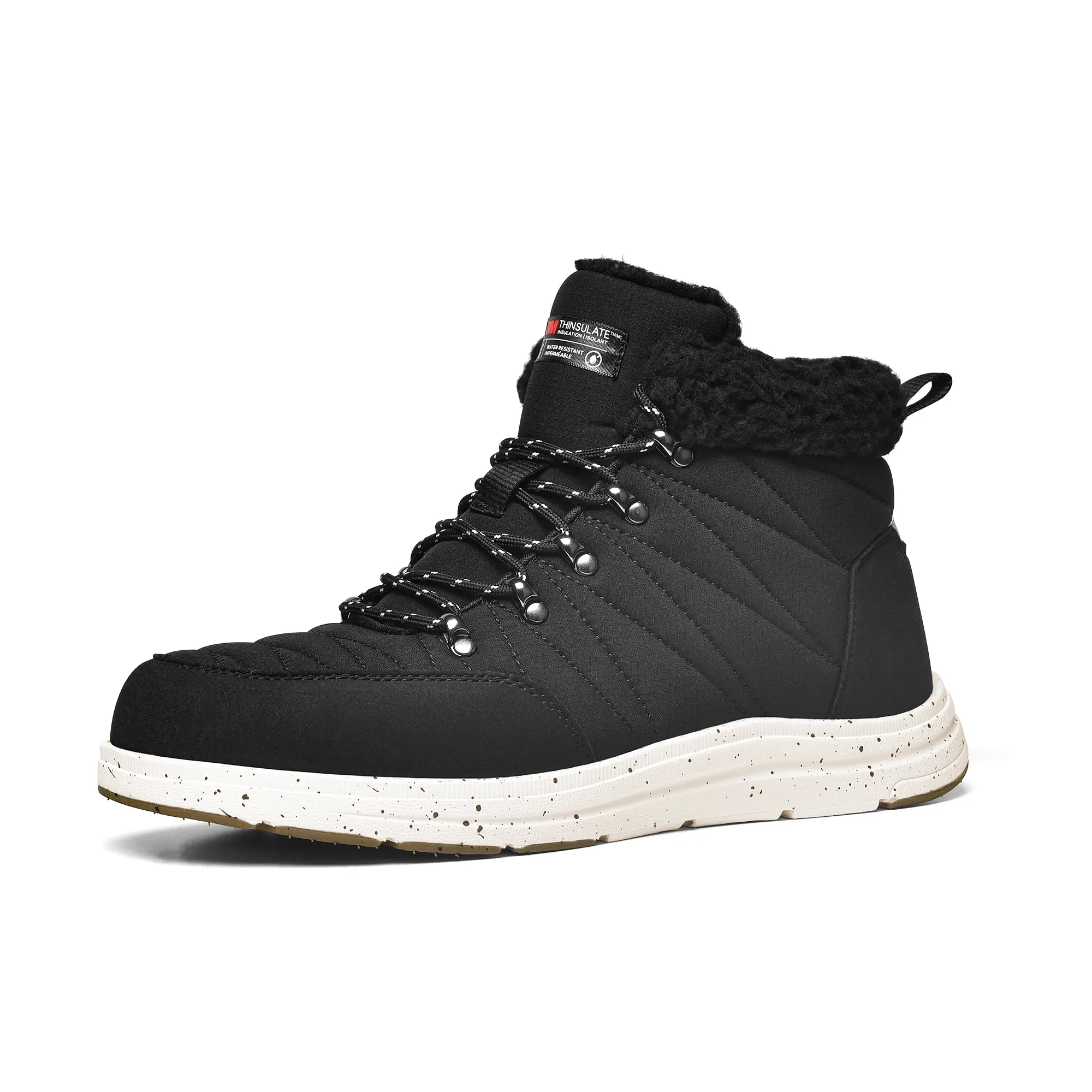 【BRUNO MARC Anniversary】 Men's Winter Faux Fur Lined Soft Ankle Boots - PU & Fabric Upper, Lightweight Comfortable Casual Walking Shoes Footwear, Eva, Synthetic, Laces tiktokshopbacktoschool, Insulated
