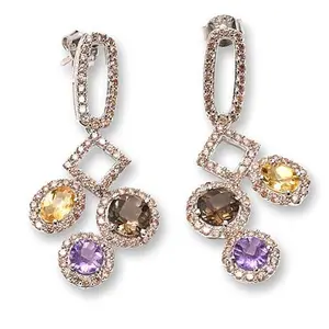 Colleen Lopez Sterling Silver Multigemstone and CZ Dangle Earrings