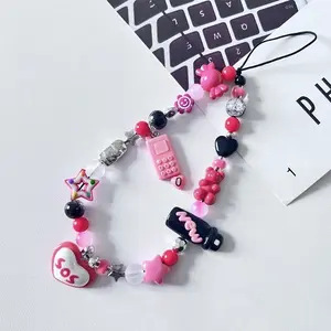 Black And Pink Y2K Candy Star Phone Strap Phone Charm Phone Accessories Beaded Charms Phone  Kindle Strap
