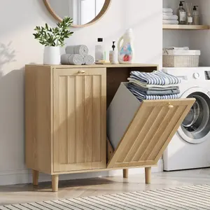 Oakault Laundry Tilt-Out Hamper Storage Cabinet, 2 X 7.93 Gallon (30L) Concealed Laundry Basket, Bathroom Laundry Cabinet, 27.36 x 13.8 x 27.8 in.