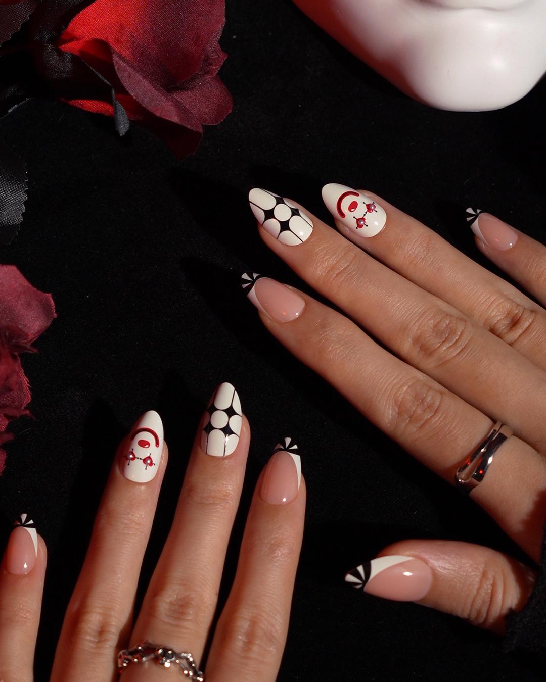 Halloween Press On Nails Stiletto, BTArtbox Fall Nails, Easy-to-Apply Almond Squoval Cat Eye Press On Nails with Glue and Adhesive Tabs in 16 Sizes - 32 Nails All-in-One Kit, Gothic Fall Nails, Back to School