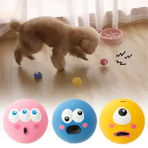 Dog Chew Toy Squeaky Ball Toy Teeth Care Cartoon Big Eye Ball Stress Relief Interactive Trainning Indoor Training Ball Durable Chew Poodle
