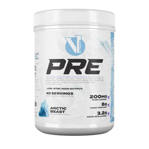 V1 LOW STIM PRE WORKOUT - Arctic Beast Flavor, 200mg Caffeine, 8g Citrulline, 3.2g Beta-Alanine, 40 Servings, Optimum Muscle Pumps & Performance