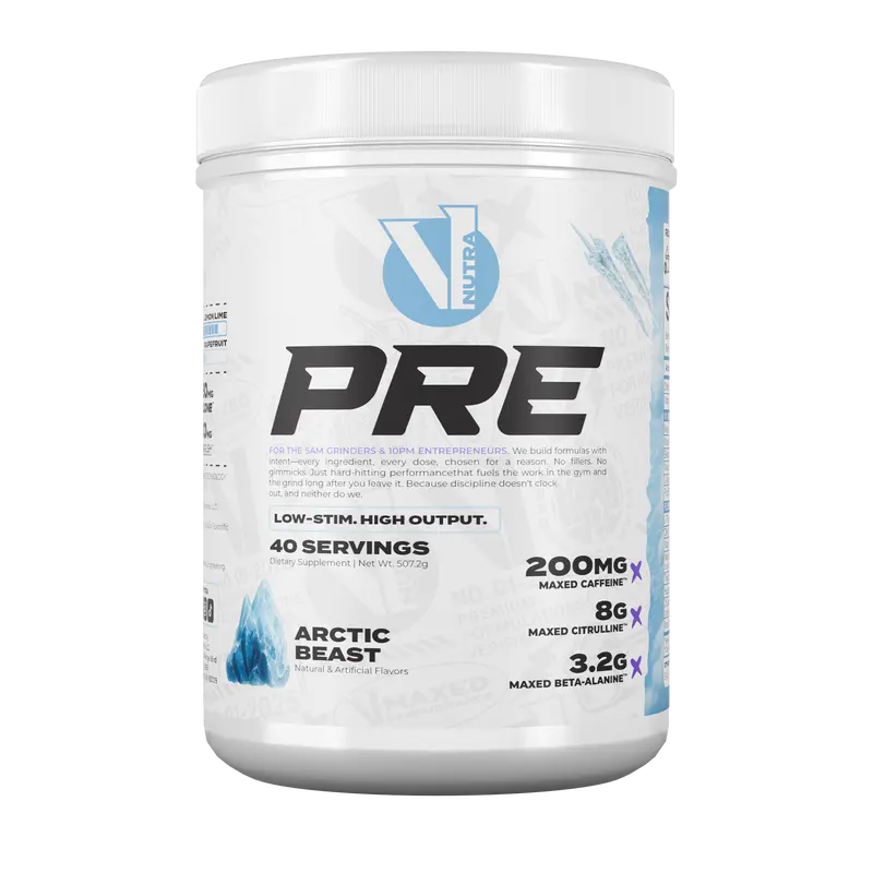 V1 LOW STIM PRE WORKOUT - Arctic Beast Flavor, 200mg Caffeine, 8g Citrulline, 3.2g Beta-Alanine, 40 Servings, Optimum Muscle Pumps & Performance