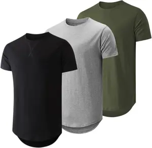 Mens 3 Pack Cotton Hipster Hip Hop Longline Crewneck T-Shirt