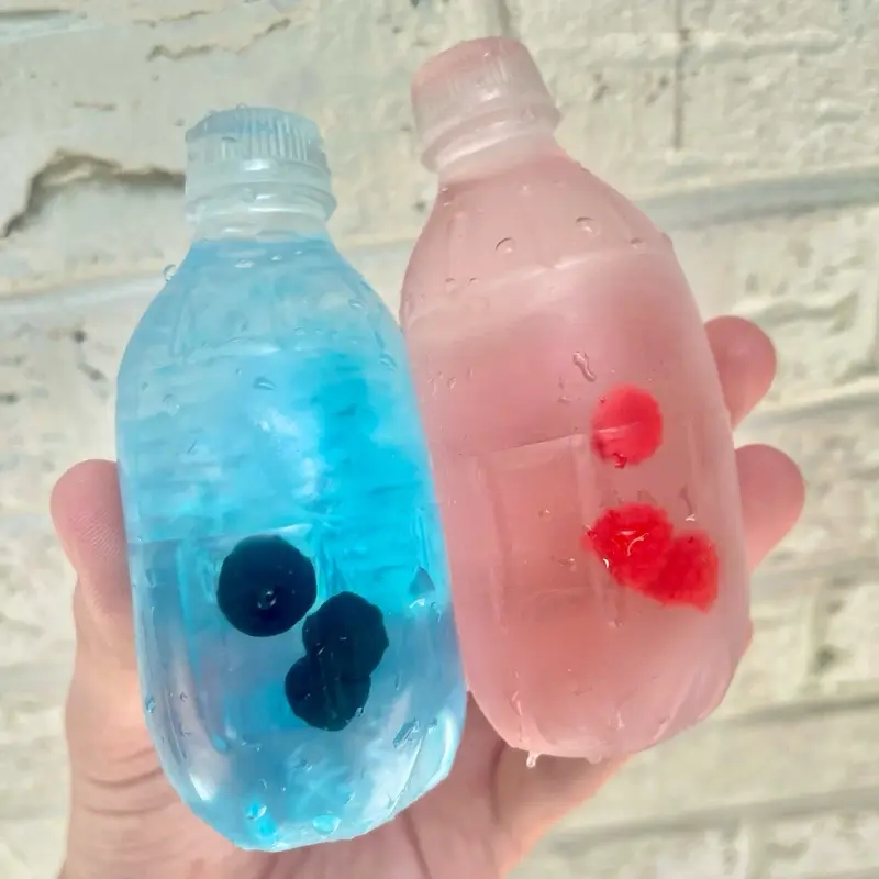 Fruit Water Bottle Squishy - Raspberry or Blueberry Themed Maltose Filled Fidget Toy