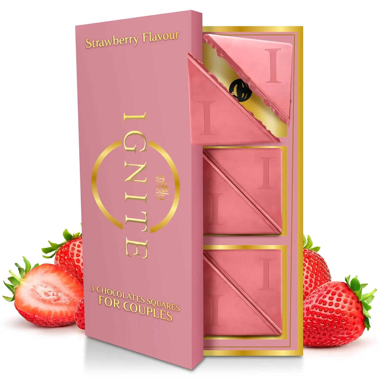 Ignite Strawberry Squares for Couples White Chocolate, His & Hers Chocolate | Luxurious Ritual Chocolate for Men & Women, Strawberry Flavor, Perfect for Valentine’s Day & Special Occasions, Pack of 1