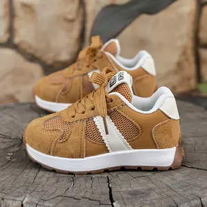 Kids' Tennis Shoes - Breathable Sneakers with Lace-Up Closure, Arch support, for Boys & Girls, Toddler to Early Childhood - Brown/Beige Colorway - Lightweight TPR Sole for Outdoor, School, Everyday - Spring/Fall Casual Shoes, Active Kids Footwear, Stylish