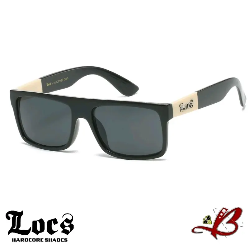 LOCS Glossy Black Ivory Accent Squared Flat Top Sunglasses Unisex Full Frame Designer OG Street Biker Gangster Cholo Designer Hardcore Shades | Original & Authentic Locs tiktok shop