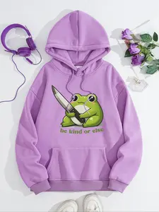 Women's Cute Frog Pattern Hoodie, 100% Polyester Winter Pullover, Casual Loose Fit Sweatshirt for Party Office Daily Wear