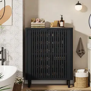 Tribesigns 6-Tier Bathroom Floor Cabinet with 2 Louvered Doors, Freestanding Sideboard for Bathroom/Kitchen/Living Room, Dark Walnut Finish