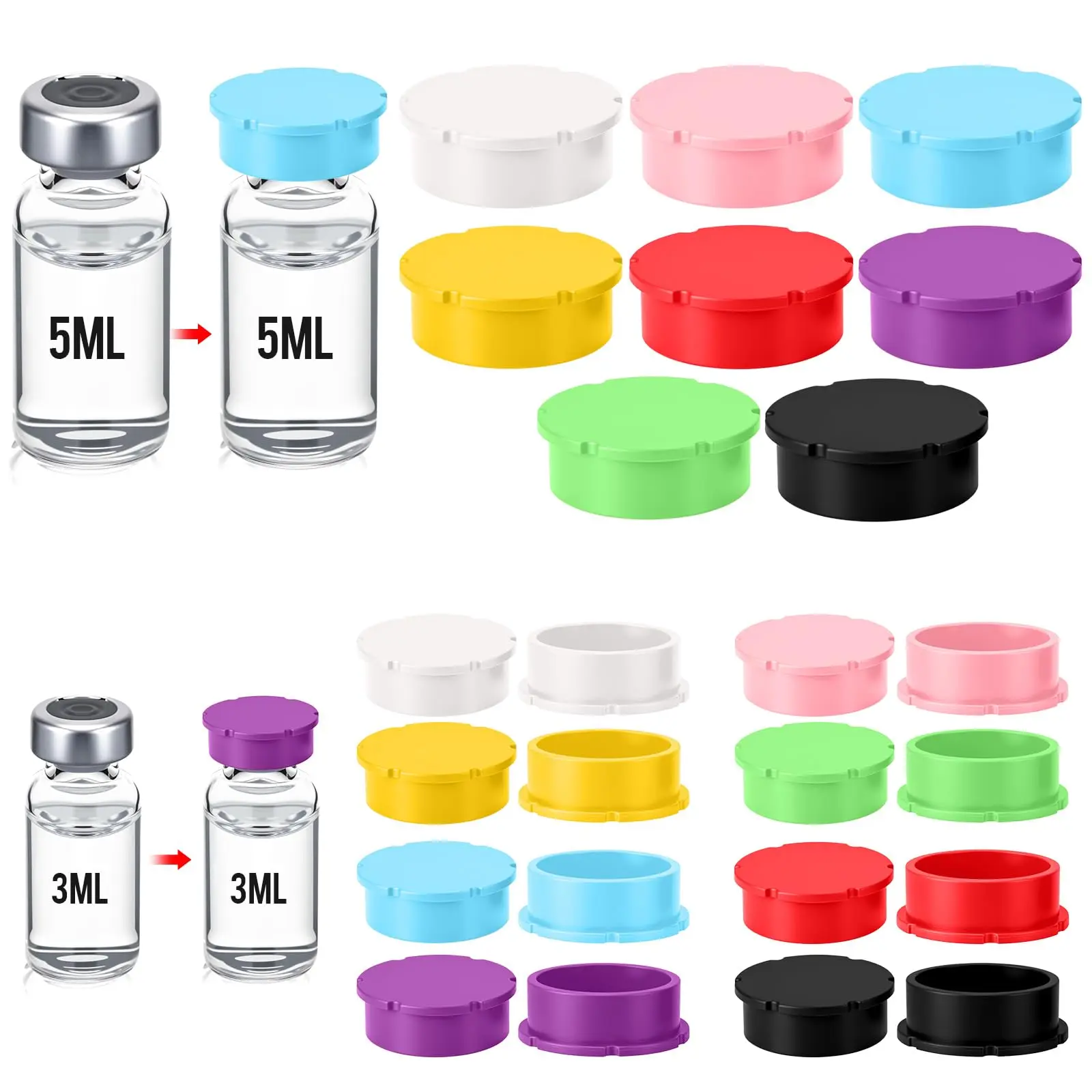 24pcs Solid Colors Silicone Glass Vial Protective Caps - Leakproof, Dustproof, Heat-Resistant Reusable Lids for 3ml-100ml Small Bottles - Home Supplies Vial Storage for Essential Oils, Perfume, Peptides, Beauty Use (Festive Party Supplies)