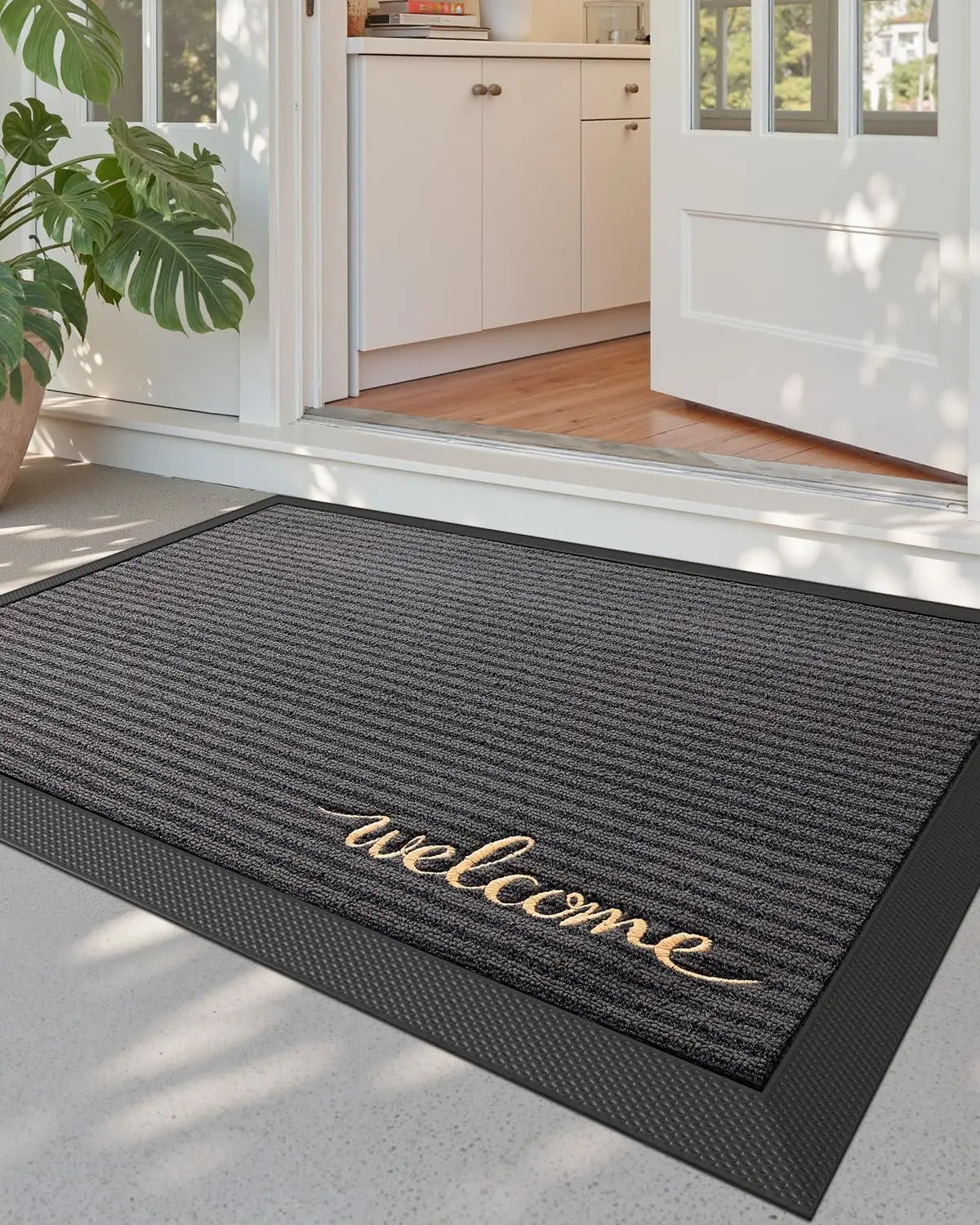 LUMI Welcome Front Door Mat Outside Entrance Rubber Entry Doormat | Non Slip Outdoor Use Trap Dirt and Moisture Easy Clean Low Profile for Inside House Floor Entryway Exterior Patio
