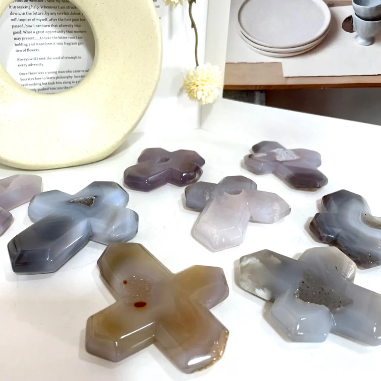 4 Counts Big Crucifix Geode Agate Crystal Healing Stone Home Decoration From IG Crystal