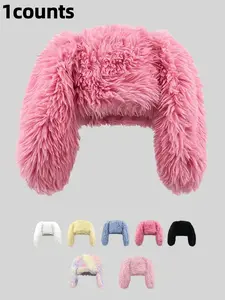 Cute Long Bunny Ear Plush Hat, Warm Ear Protection, Halloween Party Costume, Thickened Fisherman Cap, Fashion Street Accessory, Funny Bunny Hat