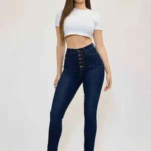 Vibrant High-Waisted Denim Jeans with Button Closure for Women Basic Womenswear