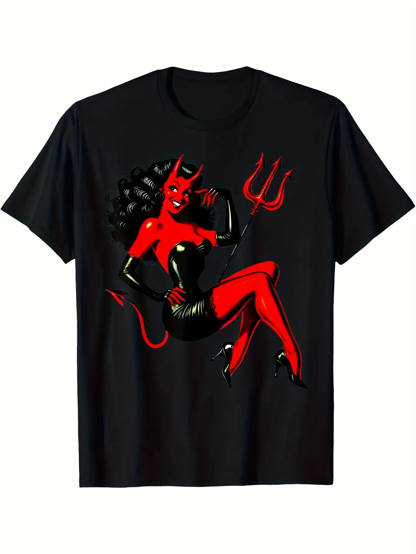 Vintage Sexy Devil Pin-Up Lazy Halloween Costume T unisex soft cotton short sleeve t shirt, vintage graphic casual tee for men women teens, perfect birthday holiday gift for camping travel gym daily street  wear