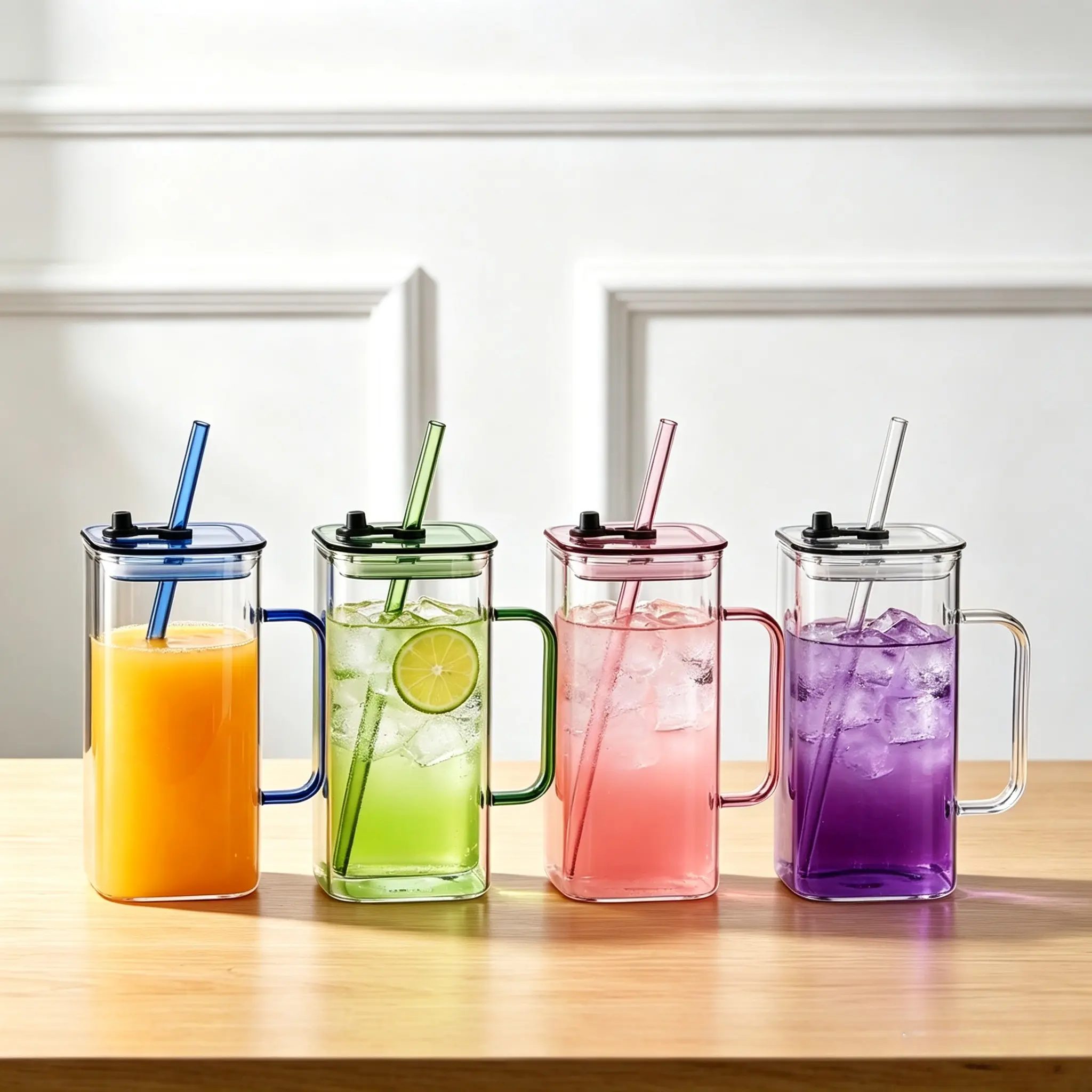 24oz Square Color Glass Tumbler - Heat Resistant, Deodorant Reusable Drinkware Must-Haves with Glass Straw, Cleaning Brush - Aesthetic Kitchenware for Water, Smoothies for Any Occasion