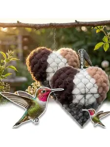 Handmade Fiber Bird Nesting Heart | SpringNesting & Roosting for Wild Hummingbirds | Garden Yard& Balcony Art Decor | Perfect Gift for Bird Lovers
