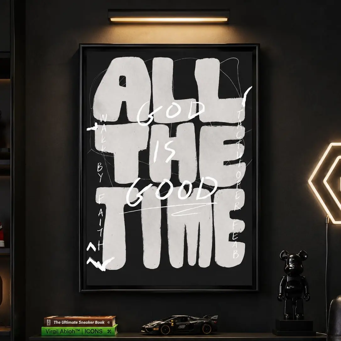 God is Good All the Time Christian Canvas Wall Art, ModernBlack White Graffiti Faith Quote Poster, Walk by FaithReligious Inspirational Decor for Home Office Entryway,Framed Unframed Multiple Sizes
