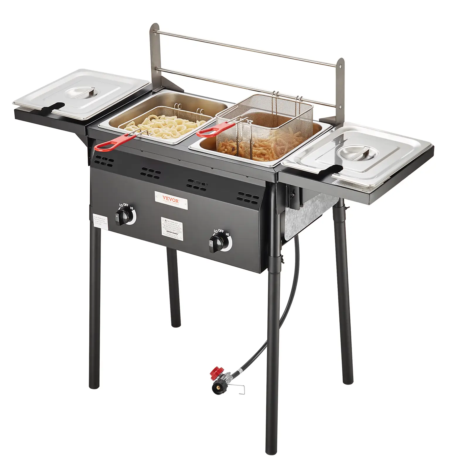 VEVOR Outdoor Propane Deep Fryer, Double Burners Commercial Fryer, 16 Qt Stainless Steel Cooker with Removable Baskets & Lids & Tanks, Oil Fryer Cart