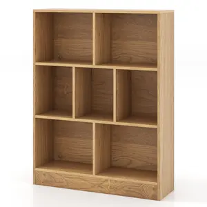 COSTWAY - 7-Section Freestanding Bookshelf for Kids Room Classroom Daycare Nursery-Natural