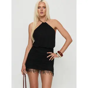 Hariet Arrowneck Beaded Tassel Playsuit Black