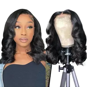 13x6 HD transparent Lace Body Wave Bob Wig Really Human Hair Wig Natural Black 180% Density 12-16 Inch Premium Quality Fashion Forward Queen Vibe Ideal for Black Women