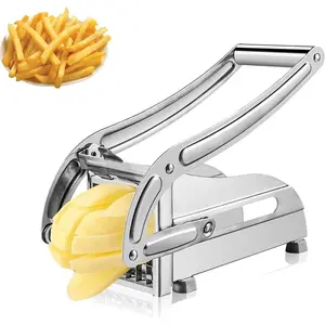 French Fries Maker with 2 Blade Sharpeners, Stainless Steel Vegetable Slicer, Non-Slip Feet Kitchen Tool Accessories, Kitchen Gadgets